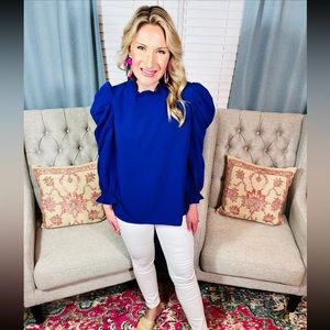 Gorgeous royal blue puff sleeve blouse